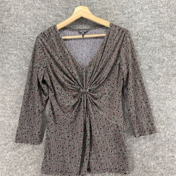 Daisy Fuentes Blouse Women M Medium Black Polka Dot V-Neck Long Sleeve Casual - Picture 3 of 9